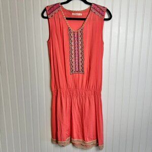 Hazel Coral Beaded Sleeveless Drop Waist Dress E25